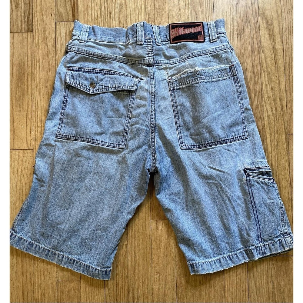 Vintage 90s Kikwear Distressed Denim Shorts Baggy Jorts Y2K Rave Skate RN 87490